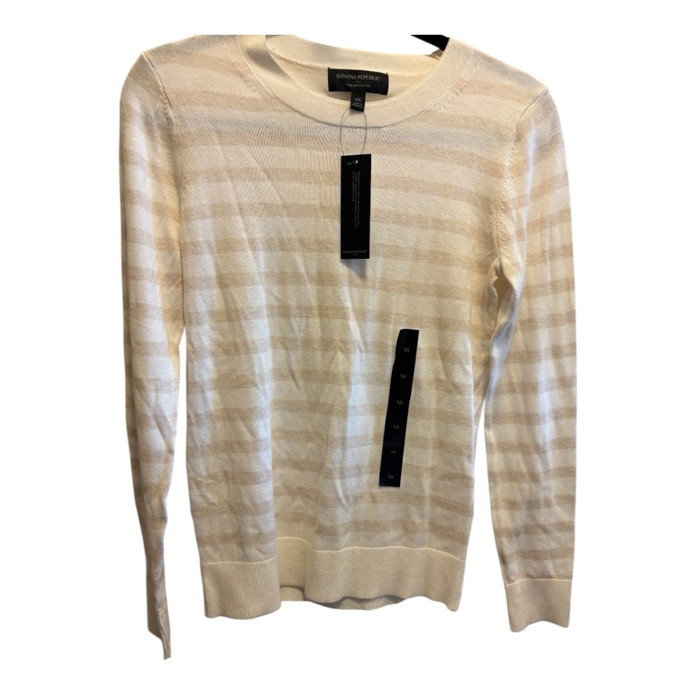 Banana Republic Striped Lightweight Crewneck Sweater - Cream & Beige